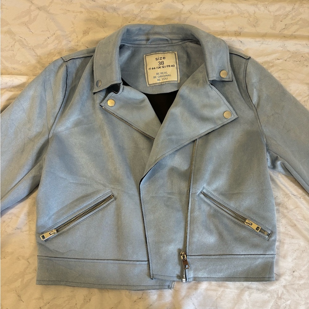 Light Blue Faux Leather Jacket